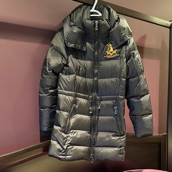 Black Puffer Coat with Embroidered Logo - Picture 1 of 8